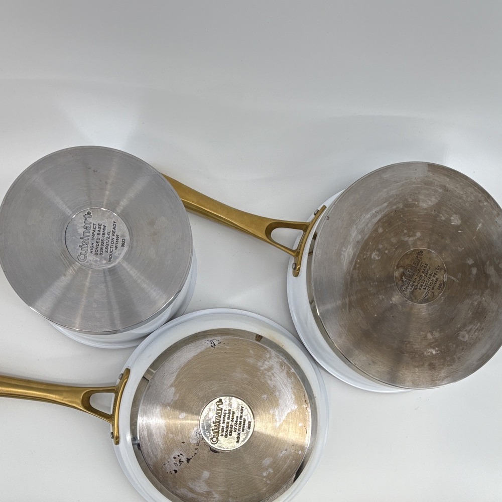 Cuisinart High Impact Bonded Base Induction 3-Pc Saucepan Set White/Gold lids - Picture 4 of 12